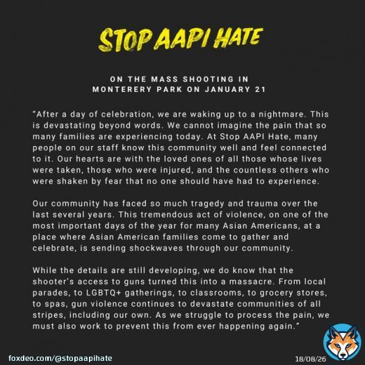Our statement on the devastating events in Monterey Park. #StopAAPIHate