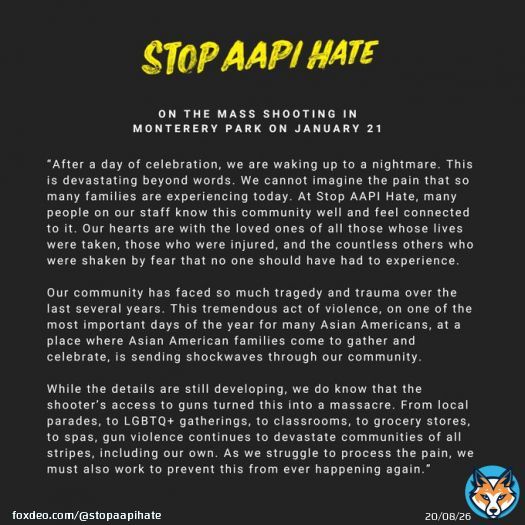 Our statement on the devastating events in Monterey Park. #StopAAPIHate