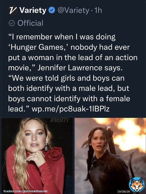 Jennifer Lawrence was the first female action star.   Linda Hamilton Pam Grier Michelle Yeoh Sigourney Weaver Milla Jovovich Uma Thurman  Angelina Jolie Michelle Rodriguez Carrie-Anne Moss Halle Berry  This women owe everything to Jennifer Lawrence&rsquo;s trailblazing
