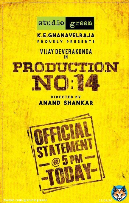 Let the countdown begin..  We are just a 30 minutes away from the announcement of Production No:14 #OfficialStatement !   @TheDeverakonda @anandshank @Mehreenpirzada @SamCSmusic @dop_santha