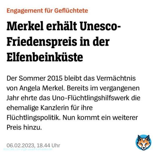 2,2 MILLIARDEN &euro; an die UN-Sonderorganisation WHO f&uuml;r &bdquo;Pandemie-Bek&auml;mpfung&ldquo; gespendet zu haben sichert Merkel laufende UN-Auszeichnungen f&uuml;r ihr Totalversagen 2015.  Auch eine gro&szlig;z&uuml;gige Entlohnung f&uuml;r Merkels etwaige Posten bei der UN wurde dar&uuml;ber 2021 sichergestellt.  @CDU