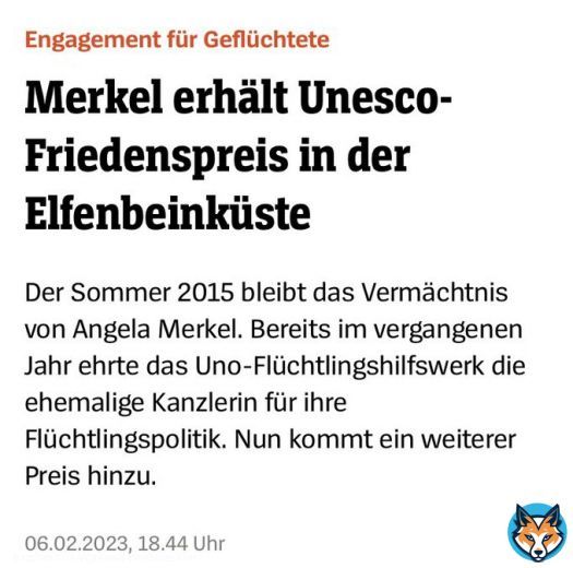 2,2 MILLIARDEN &euro; an die UN-Sonderorganisation WHO f&uuml;r &bdquo;Pandemie-Bek&auml;mpfung&ldquo; gespendet zu haben sichert Merkel laufende UN-Auszeichnungen f&uuml;r ihr Totalversagen 2015.  Auch eine gro&szlig;z&uuml;gige Entlohnung f&uuml;r Merkels etwaige Posten bei der UN wurde dar&uuml;ber 2021 sichergestellt.  @CDU