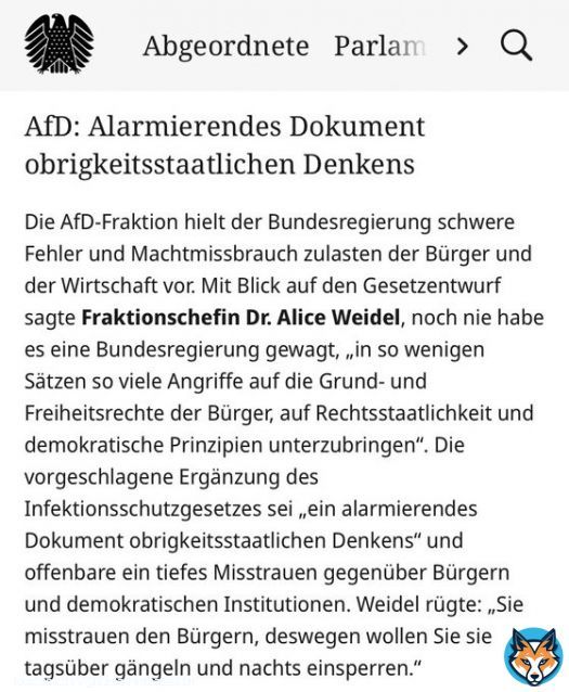 Die Bundestagsdebatte zur Bundesnotbremse vom 16. April 2021 f&uuml;hrt anschaulich vor Augen, wer Demokratie, Grundrechte, den F&ouml;deralismus und die Gerichtsbarkeit abgeschafft hat in !   Die AfD hat diese vehement verteidigt!   @AfD @Alice_Weidel #Merkel @CDU @OlafScholz @spdde