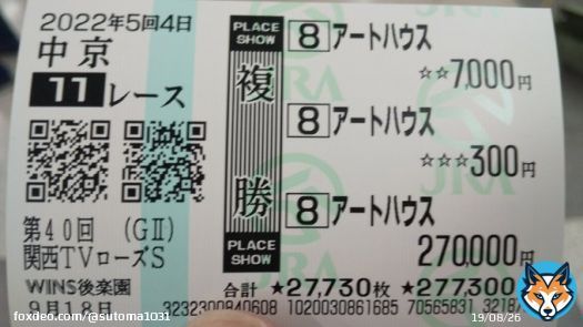 もってこい！ ローズステークス  アートハウス