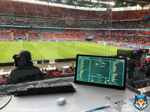 No issue with social distancing here at Wembley - a whole glass screened table  in the media area - but I&rsquo;m Billy no mates! #englandvsczech #ENGCZE