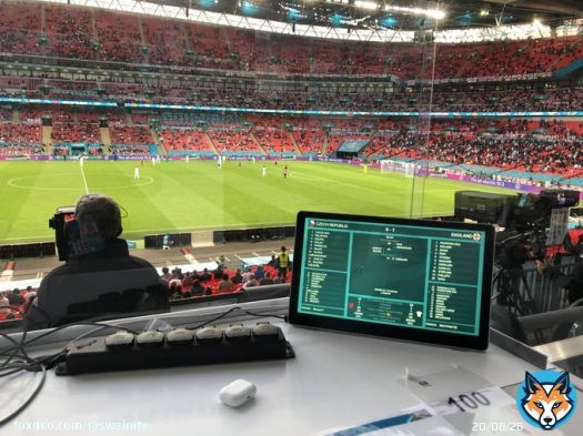 No issue with social distancing here at Wembley - a whole glass screened table in the media area - but I’m Billy no mates! #englandvsczech #ENGCZE