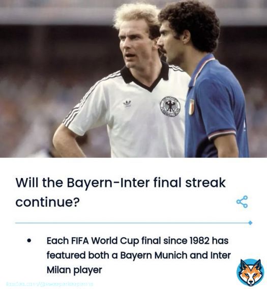 Bayern players left at the World Cup:  Coman, Upamecano, Pavard  de Ligt  Stanisic  Mazraoui   Inter players left:  Dumfries, de Vrij  Brozovic  Martinez  Realistically we need a France vs Argentina/Netherlands final to keep the World Cup Final record going