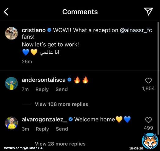 Cristiano Ronaldo's Al-Nassr teammates Talisca & Gonzalez commented under his new Instagram post  #CR7???? #CristianoRonaldo #HalaRonaldo #كرستيانو_رونالدو