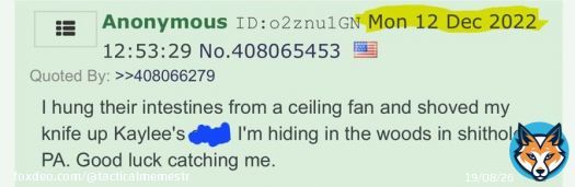 Idaho murderer might have been posting on 4chan. This is pretty wild if it's a coincidence, considering this was posted on the 12th of December.... #Idaho4 #MoscowHomicides #bryankohberger