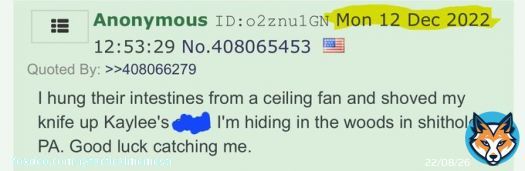 Idaho murderer might have been posting on 4chan. This is pretty wild if it's a coincidence, considering this was posted on the 12th of December.... #Idaho4 #MoscowHomicides #bryankohberger