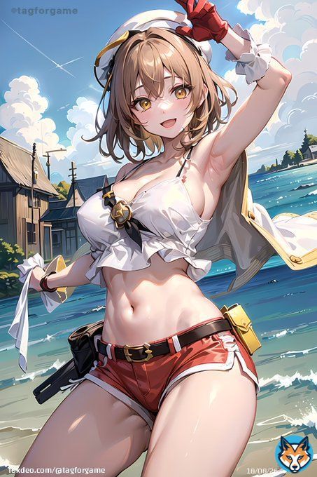 おはようございます\u266a 潮風を感じるライザさん！ 3発売まであと3日！！ #ライザのアトリエ #AIイラスト #AI術師さんと繋がりたい #AIイラスト好きさんと繋がりたい