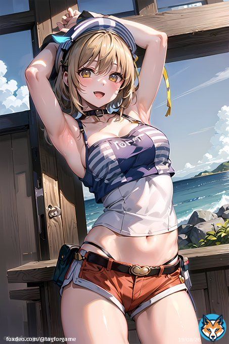おはようございます～ クーケン島観光案内\u2460ジョジョ立ちするライザさん？ 3発売まであと6日！ヾ(≧\u25bd≦)ﾉ #ライザのアトリエ #AIイラスト #AI術師さんと繋がりたい #AIイラスト好きさんと繋がりたい