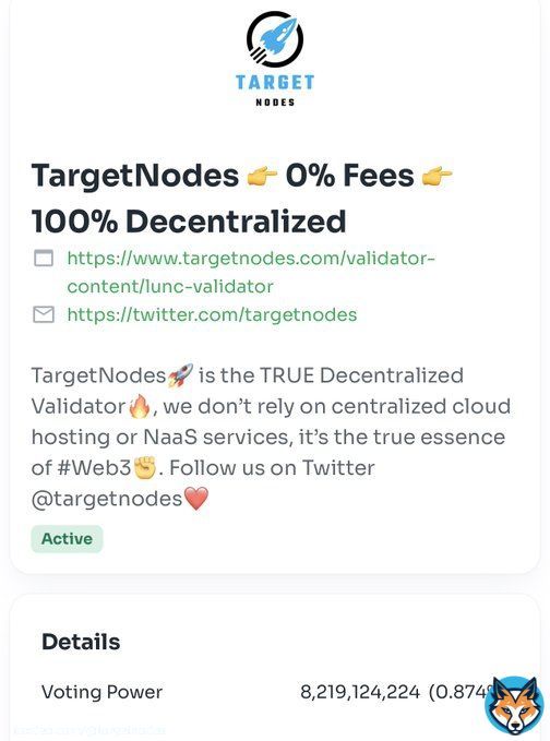 Dear #LUNCcommunity, consider TargetNodes for your delegations, it&rsquo;s the best and the most decentralized LUNC Validator in the market.  We thrive to decentralize LUNC to its core  #LUNACLASSIC #LUNCcommunity #LUNCARMY #LuncBurn $LUNC #crypto #TerraClassic