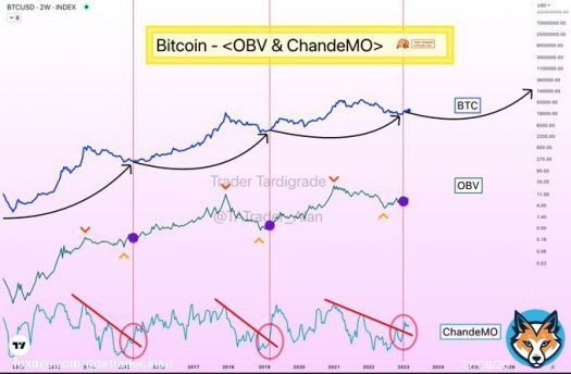 Same actions in indicators give same results.  BTC: #Bitcoin OBV: On-Balance Volume ChandeMO: Chande Momentum Oscillator  #BTC #Crypto