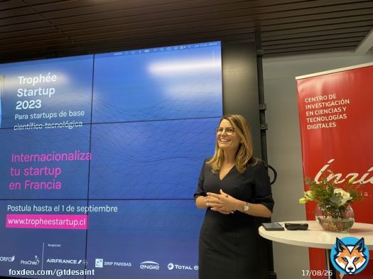Participando en INRIA CHILE en el lanzamiento del TROPHEE STARTUP 2023 que apoya a startups chilenas de base cient&iacute;fico-tecnol&oacute;gica con potencial de internacionalizaci&oacute;n en Francia. @inria_chile @inria @actitecnologia #startup @startupchile