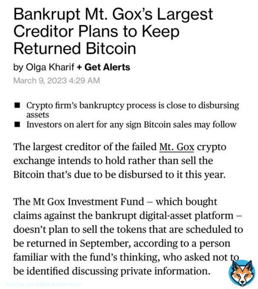 #MtGox largest creditor will not sell it&rsquo;s returned Bitcoin.