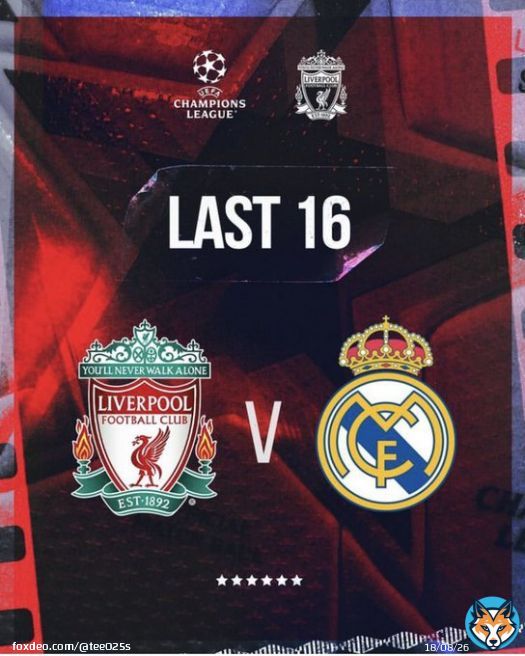 Liverpool v Real Madrid  In the last 16 knockout stage of the Champions League  A repeat of the 2021/22 UCL final. Not the best draw but time to get revenge for that final  #LFC #RMA #LIVRMA #UCL