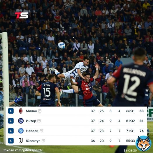 \ud83d\udd25 &laquo;Интер&raquo; обыграл &laquo;Кальяри&raquo; (3:1) и не позволил &laquo;Милану&raquo; досрочно стать чемпионом  Все решится в последнем туре 22 мая:  &laquo;Сассуоло&raquo; &ndash; &laquo;Милан&raquo; &laquo;Интер&raquo; &ndash; &la&laquo;Сампдория&raquo;