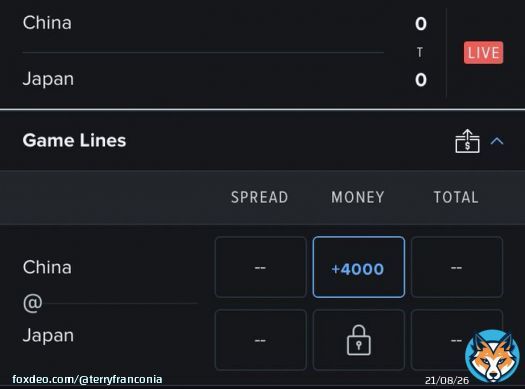 China wants to talk like they&rsquo;re the best in the world but personally I wouldn&rsquo;t let Japan be such a massive favorite against my baseball team that the sportsbook has to lock the odds #WorldBaseballClassic