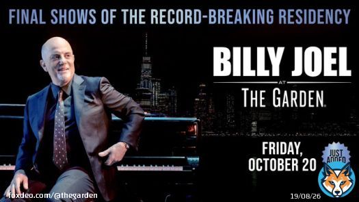 JUST ANNOUNCED: @billyjoel adds the first of his final 10 monthly residency shows at The Garden on Oct 20, 2023. After ten extraordinary years, Joel&rsquo;s historic franchise run will conclude in July 2024 with his 150th lifetime performance at The World&rsquo;s Most Famous Arena.