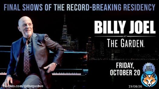 JUST ANNOUNCED: @billyjoel adds the first of his final 10 monthly residency shows at The Garden on Oct 20, 2023. After ten extraordinary years, Joel&rsquo;s historic franchise run will conclude in July 2024 with his 150th lifetime performance at The World&rsquo;s Most Famous Arena.