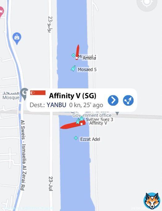 BREAKING: Crude oil tanker Affinity V is aground in the Suez Canal  #affinityv