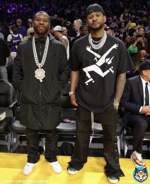 Usher & Floyd Mayweather courtside at the Lakers game