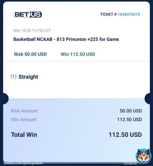 #BetUSMadness @BetUS_Official   Today is bet #5  Almost had the last one. Let&rsquo;s try this again. Im chasing dogs.   Princeton ML +225   #GamblingTwitter  #CBB #NCAAB #LFG   Sign up and get 125% bonus up to $2500