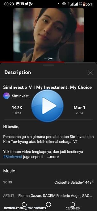 Taehyung's SimInvest ad is about to hit 1M and 300k respectively  Post screenshots of you watching Taehyung's SimInvest ad and tag 5 of your moots to participate in this too please      #KimTaehyung #BTSV