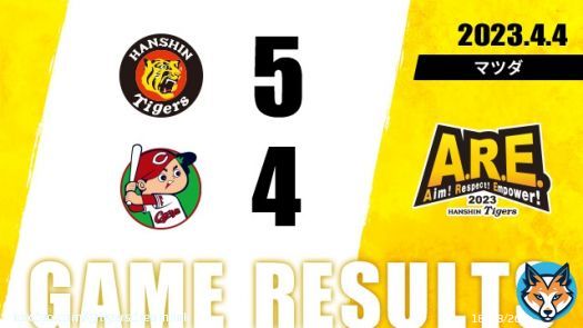 広島 4 - 5 阪神 [勝]浜地1勝0敗0S [Ｓ]湯浅0勝0敗2S   #阪神タイガース #ARE