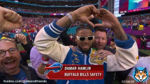 Damar Hamlin on the field at the #SuperBowl with some of the people who helped saved his life