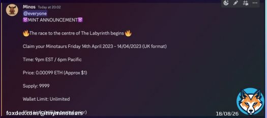ANNOUNCEMENT  Read the following for full Tiny Minotaurs mint information.  Discord members will have a small early access benefit.  Discord link in Bio.  Enter the Labyrinth. Lead your clan.  #nft #nfts #openseanft #nftlaunch #nftdrop #nftsale #eth #ethereum #nftcollection