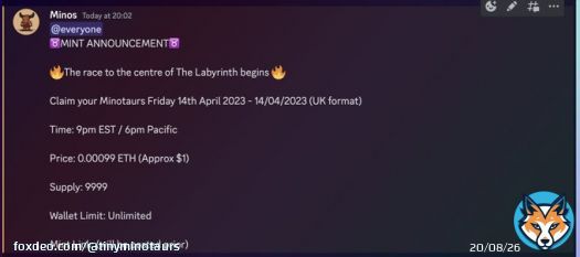 ANNOUNCEMENT  Read the following for full Tiny Minotaurs mint information.  Discord members will have a small early access benefit.  Discord link in Bio.  Enter the Labyrinth. Lead your clan.  #nft #nfts #openseanft #nftlaunch #nftdrop #nftsale #eth #ethereum #nftcollection