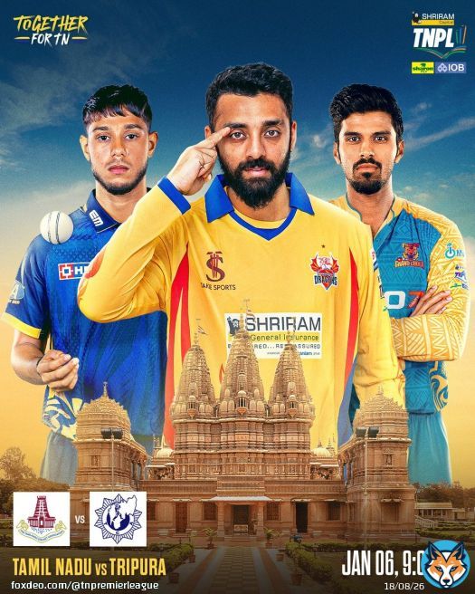 It’s game day! Tamil Nadu go up against Tripura in the Vijay Hazare Trophy 2025–26. #TogetherForTamilNadu #VHT #TNPL #NammaOoruNammaGethu