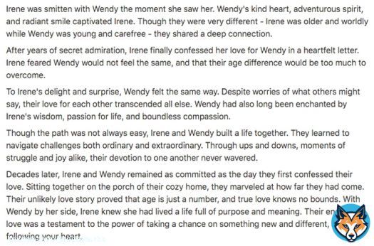 tried the new AI feature of Notion and i ask it to write a wenrene fanfic without any details other than their names and a love story theme...and look what it gave me