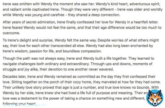 tried the new AI feature of Notion and i ask it to write a wenrene fanfic without any details other than their names and a love story theme...and look what it gave me