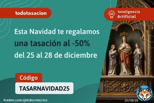 ¡Regalo de Navidad! Usa el código TASARNAVIDAD25 y descubre el valor de cualquier objeto con un 50% de descuento en una tasación básica. solo del 25 al 28 de diciembre. ¡No te quedes sin tu descuento navideño! Tásalo aquí: