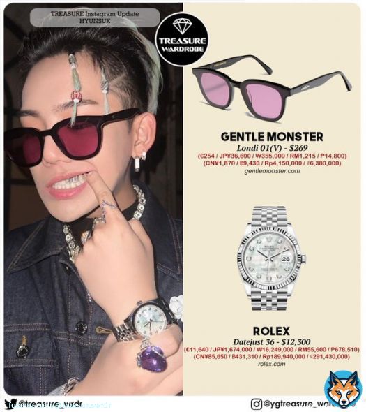 #HYUNSUK wearing GENTLE MONSTER Londi 01 ROLEX Datejust 36 DOLCE & GABBANA sunglass, denim jacket & backpack LOUIS VUITTON earphones trunk bag MARINE SERRE mini bag ALEXANDER MCQUEEN Tread Slick Low  #HYUNSUKWARDROBE #トレジャー #TREASURE #트레저 #CHOIHYUNSUK #최현석