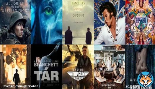 How many of these 10 Oscar nominated films have you seen?  'All Quiet on the Western Front' 'Avatar: The Way of Water' 'The Banshees of Inisherin' 'Elvis' 'Everything Everywhere All at Once' 'The Fabelmans' 'T&aacute;r' 'Top Gun: Maverick' 'Triangle ick' 'Triangle of Sadness' 'Women Talking'