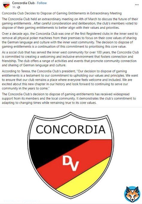 This needs to be publicised. This is a Board, demonstrating leadership. Congratulations Concordia Club. #nswpol #nswvotes @NSWPolAlerts