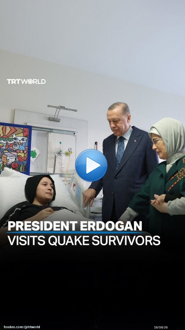 T&uuml;rkiye&rsquo;s President Recep Tayyip Erdogan and First Lady Emine Erdogan visited earthquake survivors who were transferred to various hospitals around the Turkish capital of Ankara from the quake-hit provinces