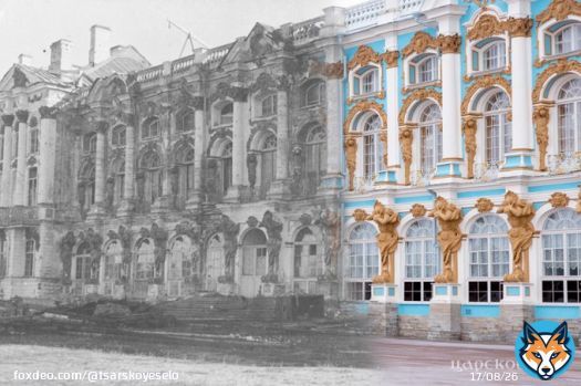 #OnThisDay #OTD in 1943 the #SiegeOfLeningrad was first breached 80 years ago. Below: Catherine Palace in 1944 and 2023  #вЭтотДень 80 лет со дня прорыва #БлокадаЛенинграда. Внизу: Екатерининский дворец в 1944 и 2023