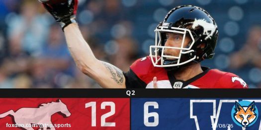 HALFTIME: @calstampeders up by 6 after one half of play.  #LiveMic #CFLGameDay