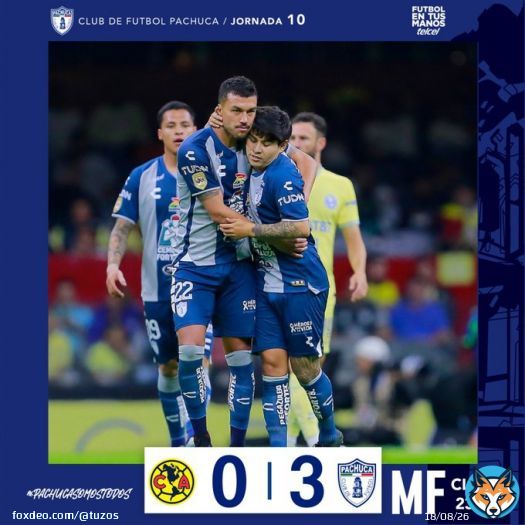 MF |   Am&eacute;rica 0-3 PACHUCA   &iexcl;Termina el partido en el Azteca! &iexcl;NOS LLEVAMOS LOS 3 PUNTOS A LA BELLA AIROSA!  Por: @Telcel   #PachucaSomosTodos #AmePAC