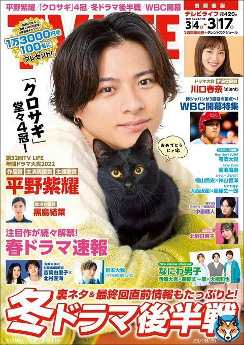 【TV LIFE 3/17号 本日3月1日（水）発売】 表紙巻頭 #平野紫耀 #クロサギ #クロ ドラマ大賞全賞発表 #川口春奈 #silent #黒島結菜 リリースインタビュー #なにわ男子 #西畑大吾 #藤原丈一郎 #大橋和也  ドラマインタビュー #京本大我  SP対談 #吉高由里子 #北村匠海 #星降る夜に （続く）