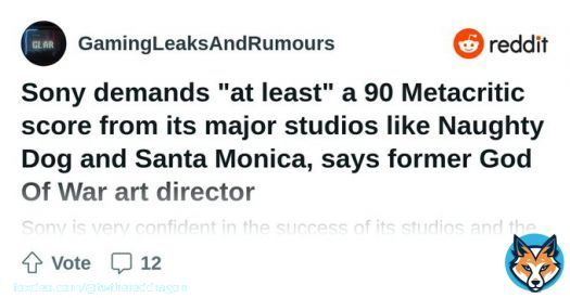 Sony demands 'at least' a 90 Metacritic score from its Major Studios, Sony Doesn't Rush Studios to Deadlines said Former Art Director of God of War  Xbox demands 55&hellip;