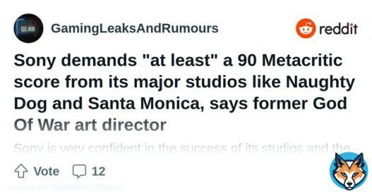 Sony demands 'at least' a 90 Metacritic score from its Major Studios, Sony Doesn't Rush Studios to Deadlines said Former Art Director of God of War  Xbox demands 55&hellip;
