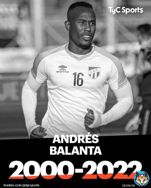 CONMOCI&Oacute;N EN EL F&Uacute;TBOL ARGENTINO: MURI&Oacute; ANDR&Eacute;S BALANTA, FUTBOLISTA DE AT. TUCUM&Aacute;N   El mediocampista colombiano de 22 a&ntilde;os se descompens&oacute; durante el entrenamiento y muri&oacute; al llegar al hospital. Que en paz descanse.
