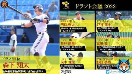 【阪神】 ドラフト会議2022 指名選手一覧 高卒4人、高卒3年目社卒1人、大卒2人と前情報通り素材型中心の指名に! 浅野巨人に強奪()されたの悔しいけど、ドラ1森下君も素材抜群の選手で強肩強打の右の大砲として期待したい! 皆さん、ようこそ阪神タイガースへ! #hanshin #ドラフト会議2022