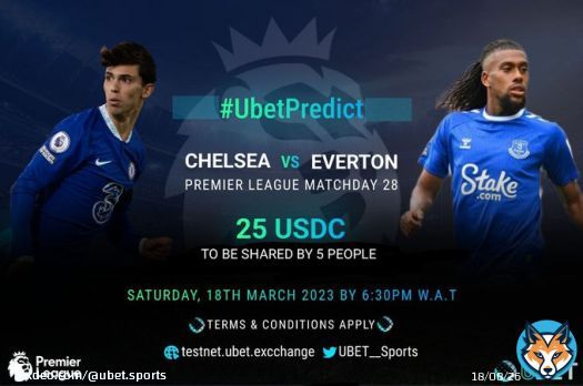 HERE WE GO AGAIN  PREDICT AND WIN  5 WINNERS will be randomly selected to win $5USDC each.  T&Cs  Predict the outcome of Chelsea vs Everton on   Like & Retweet  Request for UBCKS  Post screenshot of your bet. #CHEEVE #EPL #CFC